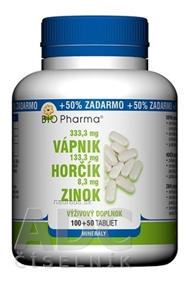 BIO-Pharma s.r.o. BIO Pharma Vápnik, Horčík, Zinok tbl 100+50 (50% ZADARMO) (150 ks) 150 ks