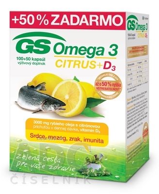 GREEN - SWAN PHARMACEUTICALS CR, a.s. GS Omega 3 CITRUS + D3 cps 100+50 (50% zadarmo) (150 ks)