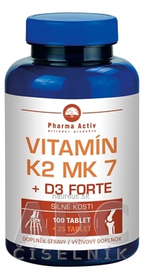 ADITIVA CZ, s.r.o. Pharma Activ Vitamín K2 MK 7 + D3 FORTE tbl (inov.2020) 100+25 (125 ks)