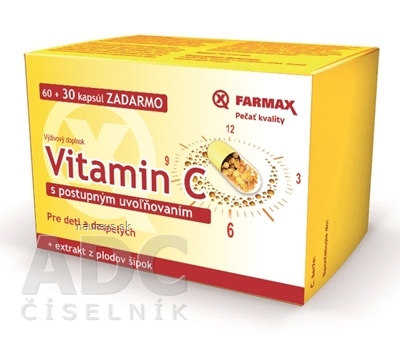 SVUS Pharma a.s. FARMAX Vitamín C s pozvoľným uvoľňovaním 500 mg + extrakt z plodov šípok, cps 60+30 zadarmo (90 ks) 90 ks