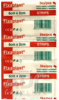 ALFA VITA, s.r.o. FIXAplast STRIPS náplasť 6x2 cm textilná s vankúšikom 1x5 ks 5 ks
