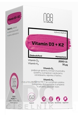 nes group, s. r. o. nesVITAMINS Vitamin D3 2000 I.U. + K2 70 μg cps 1x60 ks