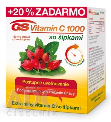 GREEN - SWAN PHARMACEUTICALS CR, a.s. GS Vitamín C 1000 so šípkami 2016 tbl 50+10 (20 % zadarmo) (60 ks) 60 ks