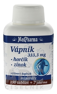 MedPharma, spol. s r.o. MedPharma VÁPNIK 333,3 mg + Horčík + Zinok tbl 100+7 zadarmo (107 ks) 107 ks