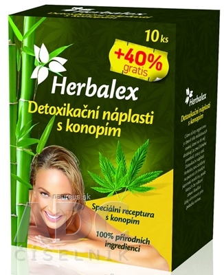QUANTEC a.s. Herbalex Detoxikačné náplasti s konopou 10 ks + 40% gratis (14 ks) 14 ks