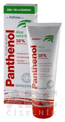 MedPharma, spol. s r.o. MedPharma PANTHENOL 10% TELOVÉ MLIEKO Sensitive, s Aloe vera, 200+30 ml zadarmo (230 ml) 200 ml