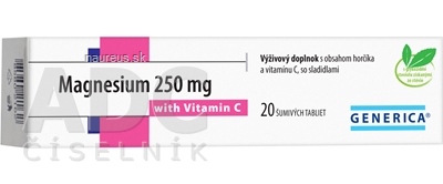 GENERICA spol. s r.o. GENERICA Magnesium 250 mg + Vitamin C tbl eff 1x20 ks 20 ks