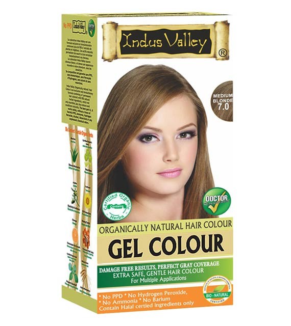 Indus Valley Gélová farba na vlasy Stredná Blond 7.0 20g+120ml+50ml+30ml